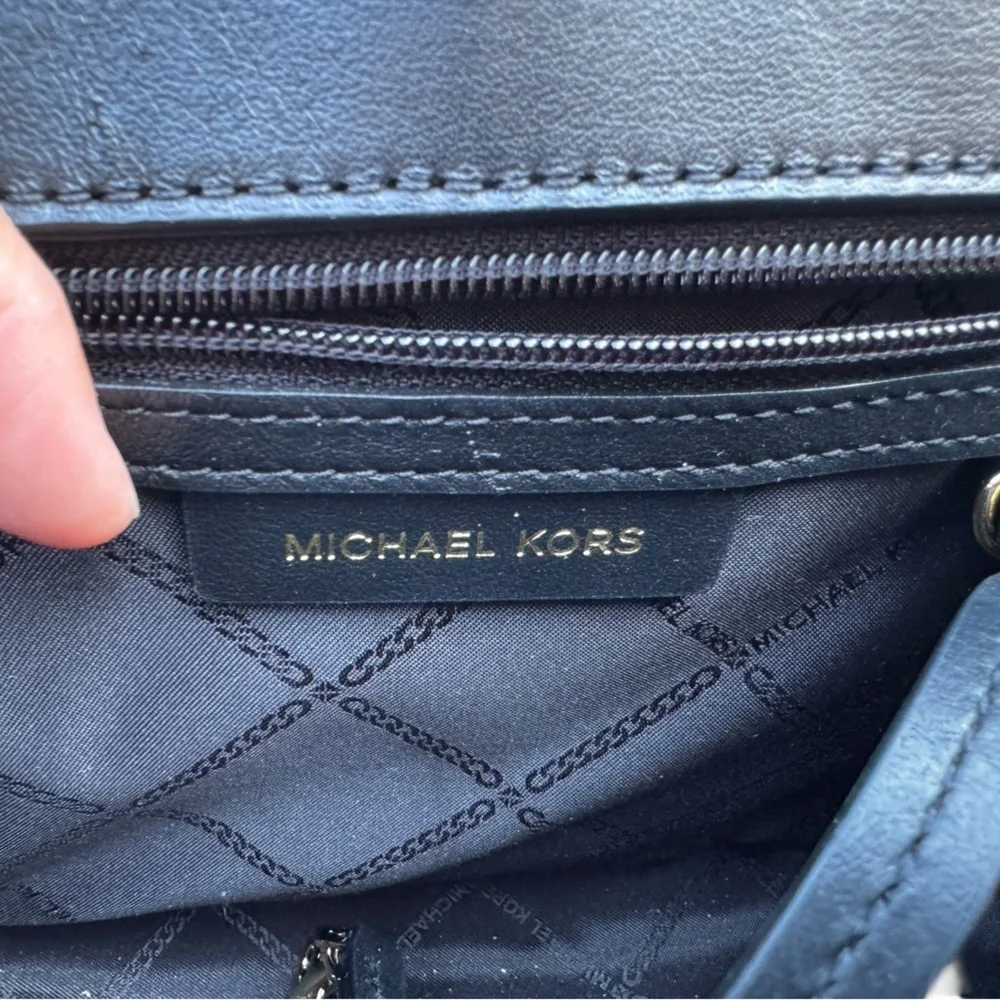 Michael Kors Whitney Black Gold Strips Quilted Leather Satchel Shoulder Bag